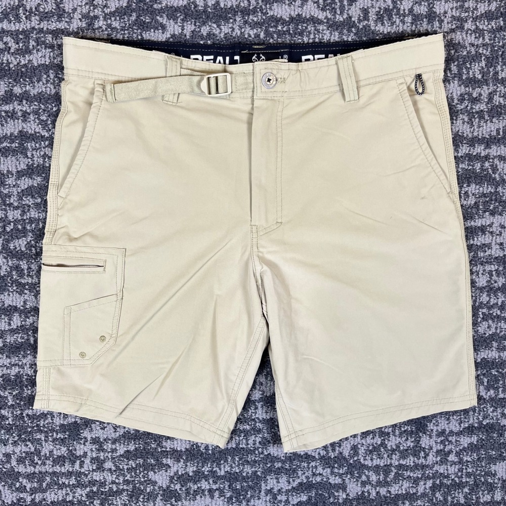 Realtree Fishing Mens Cargo Shorts Tan Khaki Size M 32 34 Stretch Performance